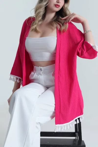 Fuşya Püsküllü Bürümcük Kadın Kimono 481648