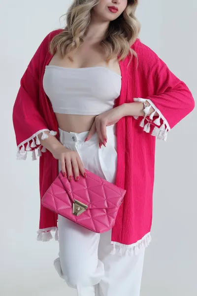 Fuşya Püsküllü Bürümcük Kadın Kimono 481648