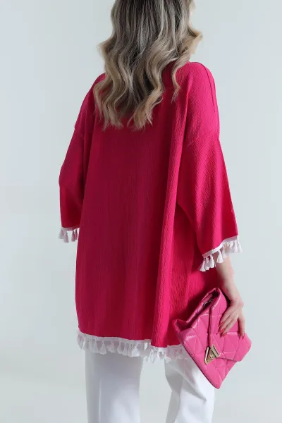 Fuşya Püsküllü Bürümcük Kadın Kimono 481648