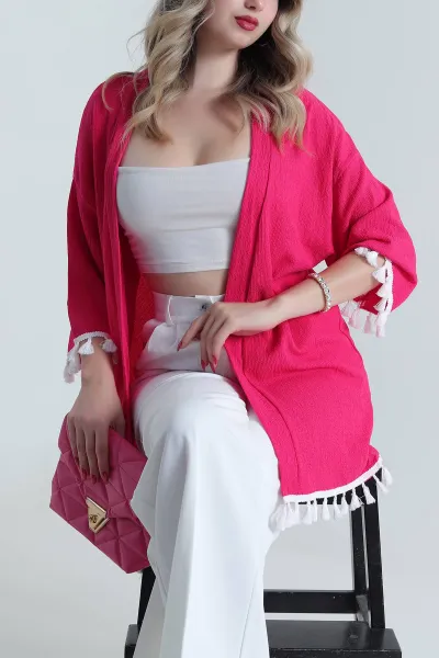 Fuşya Püsküllü Bürümcük Kadın Kimono 481648