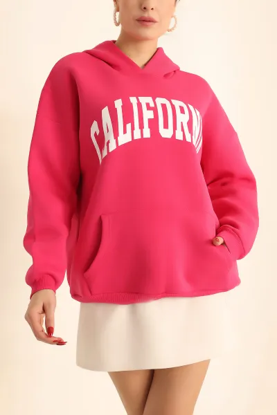 Fuşya Şardonlu Baskılı Bayan Sweat 228837
