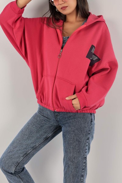Fuşya Şardonlu Bayan Fermuarlı Sweat 132390