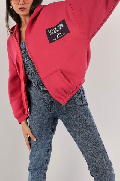 Fuşya Şardonlu Bayan Fermuarlı Sweat 132390