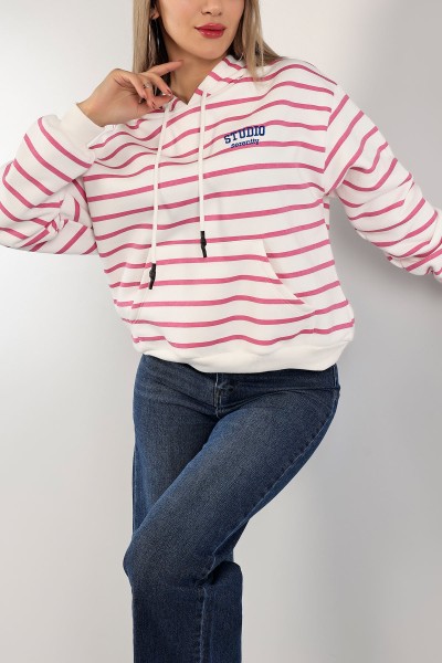 Fuşya Şardonlu Kapüşonlu Bayan Sweat 142366