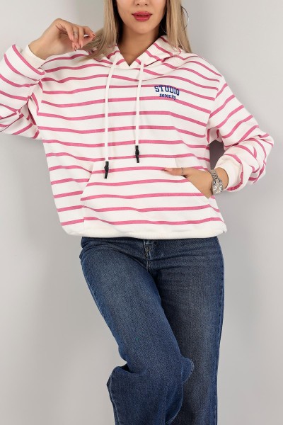 Fuşya Şardonlu Kapüşonlu Bayan Sweat 142366