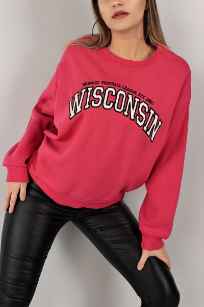 Fuşya Şardonlu Nakışlı Bayan Sweat 143464