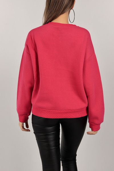 Fuşya Şardonlu Nakışlı Bayan Sweat 143464