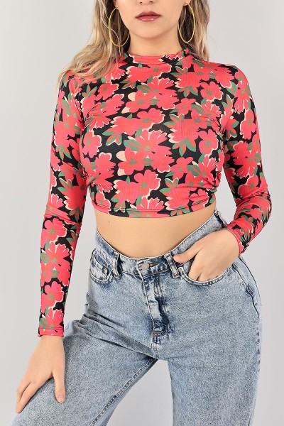Fuşya Sırtı Bağlamalı Crop Bluz 100939
