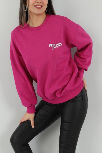 Fuşya Sırtı Baskı Şardonlu Sweat 144431