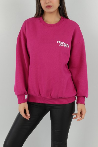 Fuşya Sırtı Baskı Şardonlu Sweat 144431