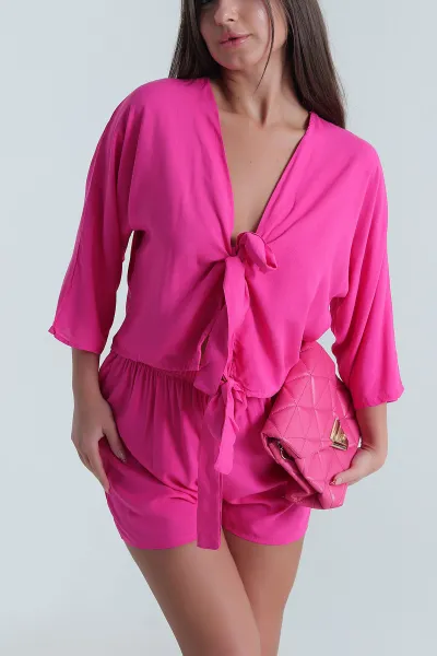 Fuşya Şortlu Kimono Viskon Kadın İkili Takım 473834