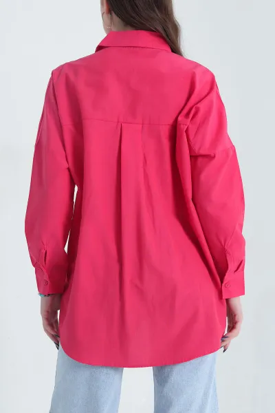 Fuşya Taş Detay Poplin Kadın Gömlek 341606