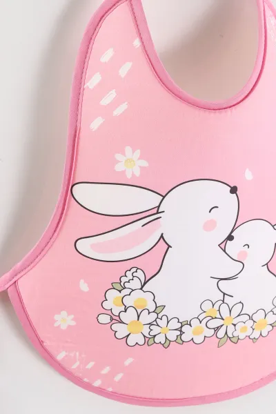 Fuşya  Tavşan Desenli Sıvı Geçirmez  Bebek Mama   Önlüğü 456255