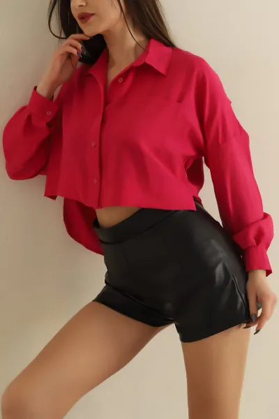Fuşya Tek Cep Aerobin Kumaş Gömlek 252297