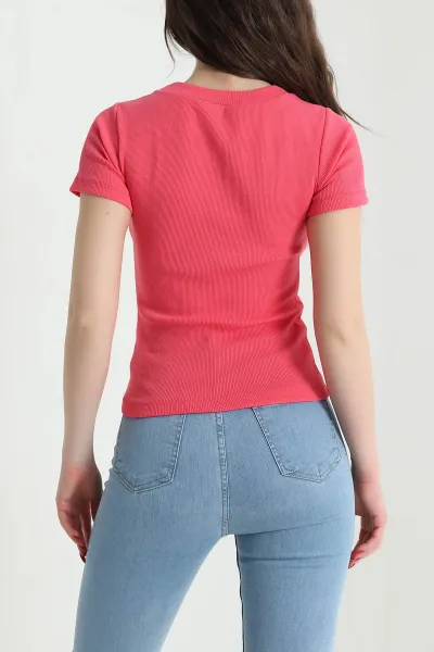 Fuşya V Yaka Fitilli Kadın Bluz 441329
