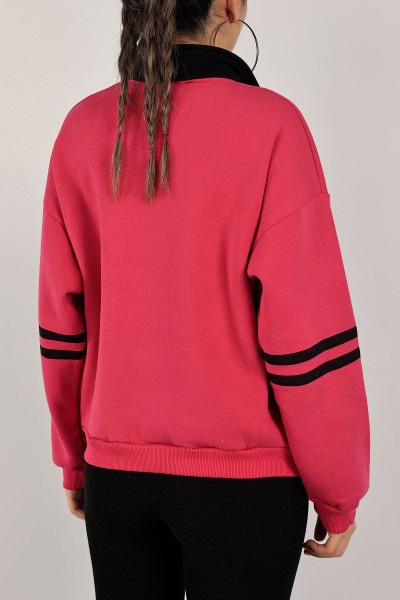 Fuşya Yakalı İçi Şardonlu Bayan Sweat 143458