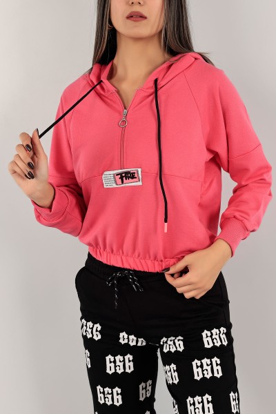 Fuşya Yarım Fermuarlı Beli Lastikli Sweat 140684