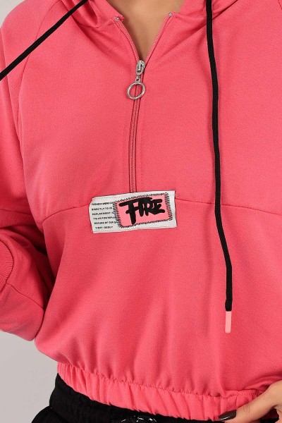 Fuşya Yarım Fermuarlı Beli Lastikli Sweat 140684