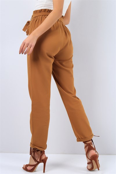 Gabardin Beli Lastikli Taba Bayan Pantolon 20988B