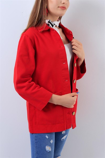 Gabardin Kırmızı Bayan Ceket 18009B