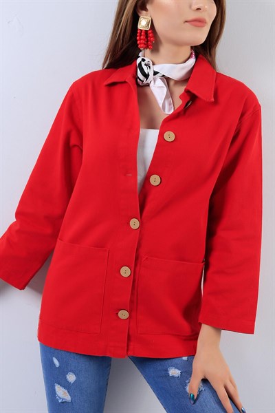 Gabardin Kırmızı Bayan Ceket 18009B