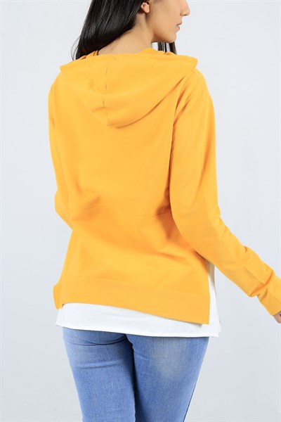 Garnili Kapüşonlu Sarı Sweat 23036B