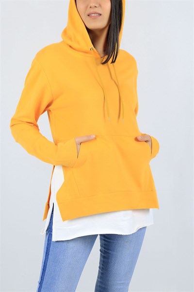 Garnili Kapüşonlu Sarı Sweat 23036B