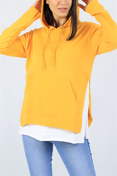 Garnili Kapüşonlu Sarı Sweat 23036B