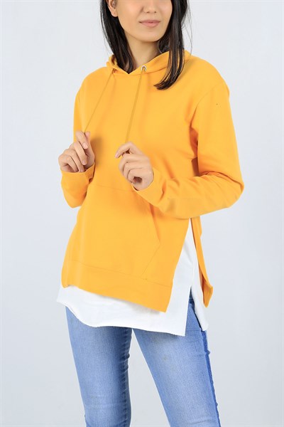 Garnili Kapüşonlu Sarı Sweat 23036B