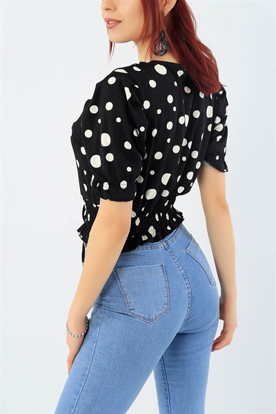 Gipeli Puantiyeli Siyah Bluz 29867B