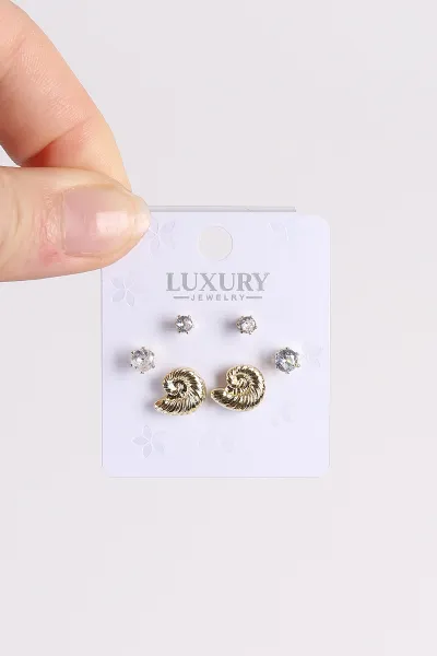 Gold 3 Çift    Şık Küpe 494580
