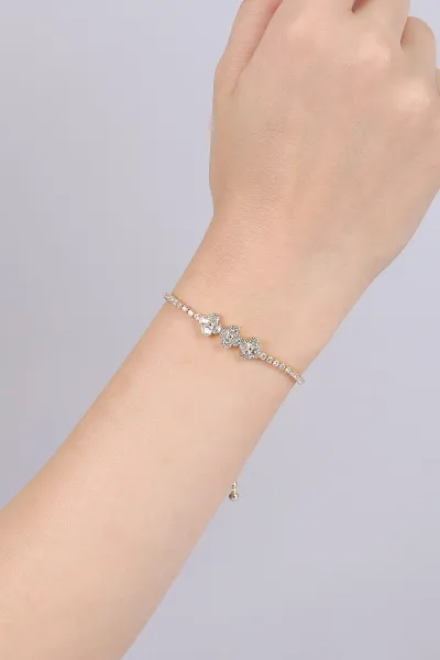 Gold 3 Yonca  Figürlü Zirkon Taşlı Sıkıştırmalı  Bileklik 474811