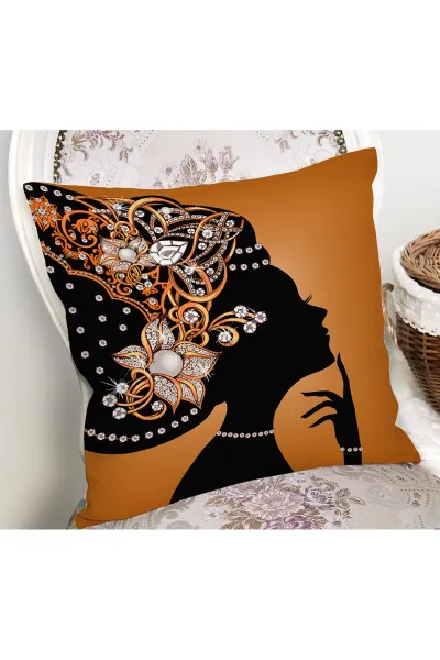 Kiremit 43x43 Dijital Baskılı Fermuarlı Modern Kırlent Kılıfı 272054