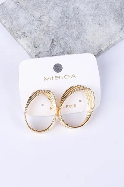 Gold 5 Sıralı Oval Küpe 330879