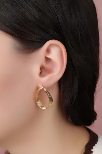 Gold 5 Sıralı Oval Küpe 330879