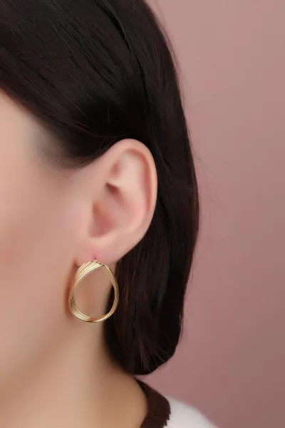 Gold 5 Sıralı Oval Küpe 330879