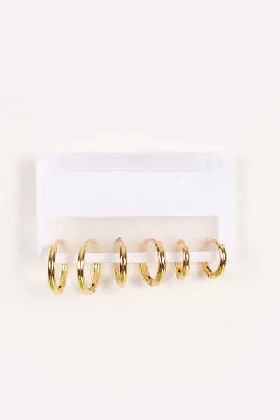 Gold 6'lı 3 Boy Çelik Halka Küpe Seti 379965