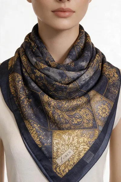 Gold 90x90 Cm Dijital Baskılı Mosaic Desen Soft Eşarp 498608