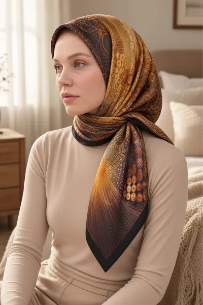 Gold 90x90 Cm Dijital Baskılı Orbit Desen Soft Eşarp 498494