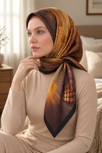 Gold 90x90 Cm Dijital Baskılı Orbit Desen Soft Eşarp 498494