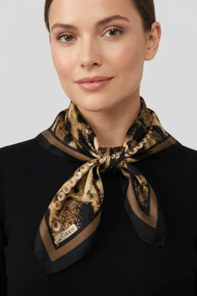 Gold 90x90 Cm Dijital Baskılı Perla Desen Soft Eşarp 498520
