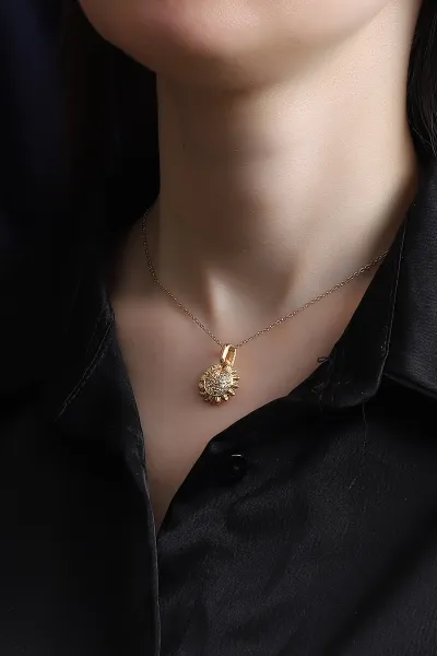 Gold Açılıp Kapanabilen Zirkon Taşlı Çelik Kolye 351739