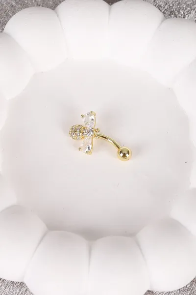 Gold Arı Model Zirkon Taşlı Göbek Piercingi 477777