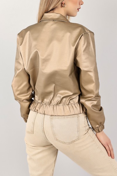Gold Beli Lastikli Deri Görünümlü Bayan Ceket 101743