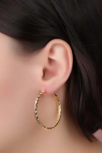 Gold Burgu Desen Orta Boy Halka Küpe 330913