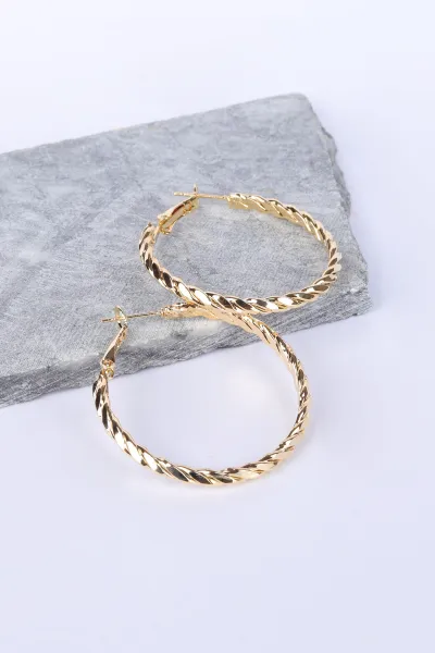 Gold Burgu Desen Orta Boy Halka Küpe 330913