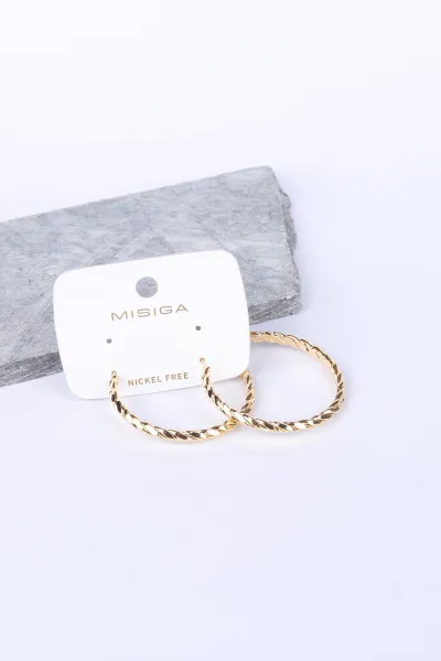 Gold Burgu Desen Orta Boy Halka Küpe 330913