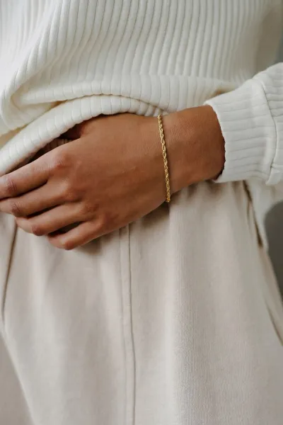 Gold Burgu Model İnce Unisex Çelik Bileklik 431368