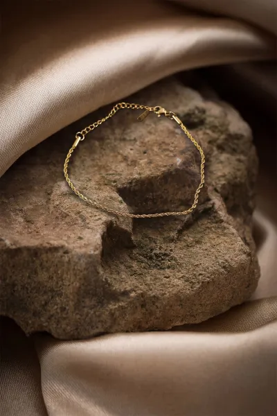 Gold Burgu Model İnce Unisex Çelik Bileklik 431368