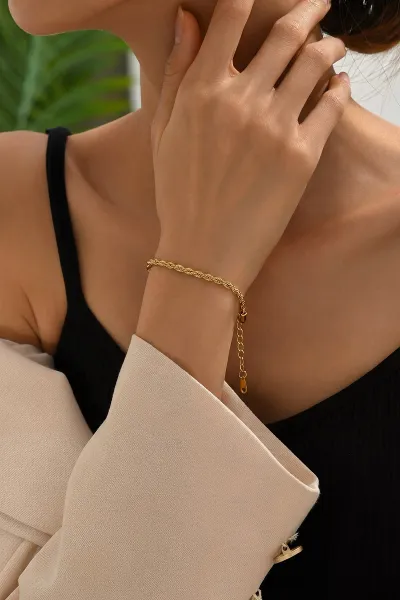 Gold Burgu Model Kalın Unisex Çelik Bileklik 431370
